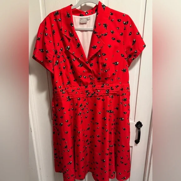 eShakti Red Midi Dress with Black Floral Pattern - Picture 13 of 14